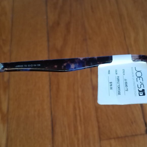 NWT Joe's Maxium UV Protection Purple Tortoise Sunglasses Style # JJ 6040 72 Rea - Picture 3 of 6